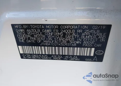 2019 Lexus Is 300 from USA, damaged, VIN JTHBA1D21K5093168